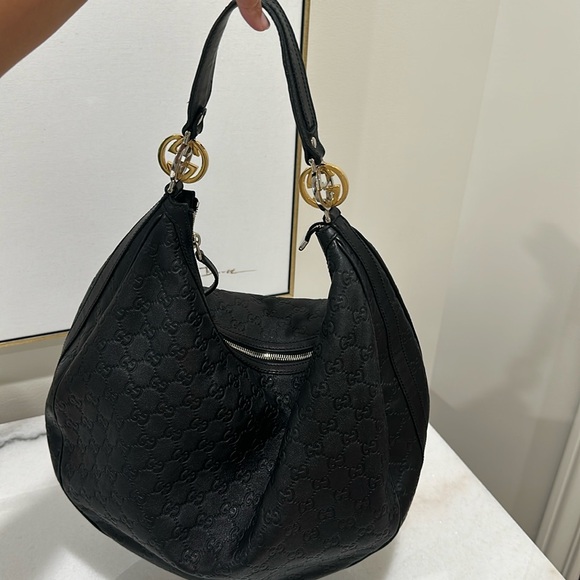 GUCCI Gussimo Leather Hobo Bag, GG logo in silver & gold - Picture 1 of 11